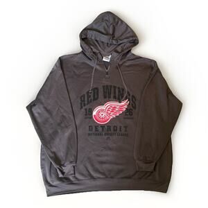 Majestic Mens Pullover Hoodie Detroit Red Wings Hockey Size 3X Gray Zip Neck